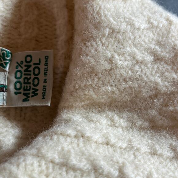 Vintage Aran Crafts Blazer Cardigan Sweater Womens XS Tan Cable Knit Merino Wool - Picture 6 of 10